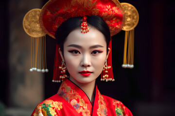 中国の民族衣装を着た女性 - obrazy, fototapety, plakaty