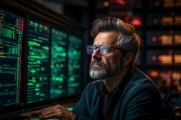 business man looking at the charts of the stock market of cryptocurrencies on the screen