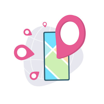 Delivery Services concept. Local and Global Logistics App with Map, globe and red pins. Online order delivery service with self-delivery warehouses. Vector illustration on white background with icons
