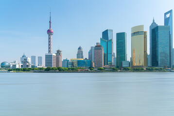 Panoramic skyline of Shanghai on a high-rise building