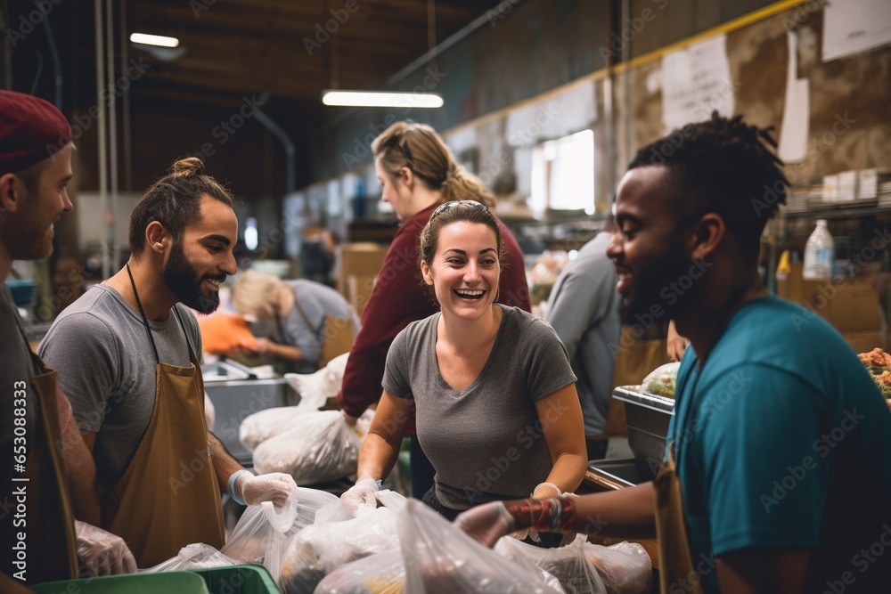 Wall mural Group of people volunteering at a shelter.