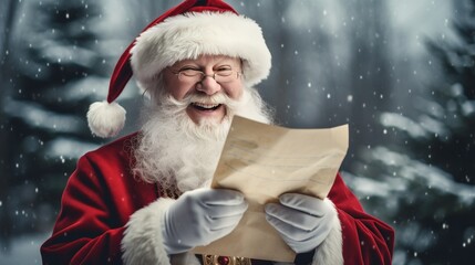 Santa Claus holds a message of happiness Looking at the camera, smiling happily