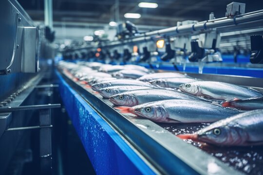 Fish processing plant, production line. 