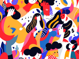 Abstract background art with people in abstractionists style, vector art, trendy stylish and colorful