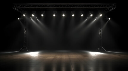 Spotlights illuminate empty stage with dark background - obrazy, fototapety, plakaty