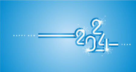 2024 New Year continuous ribbon in the shape of 2024. Abstract light blue white flag of Argentina in the shape of 2024 logo with sparkle firework for calendar, banner, poster, social media post