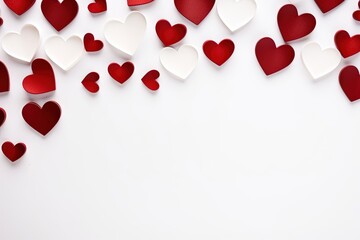 Background with red and white hearts on white background.