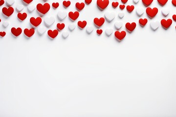 Background with red and white hearts on white background.