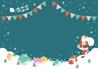 フレーム　クリスマス　アイソメトリック　サンタクロース　街並み　背景　コピースペース　イラスト素材