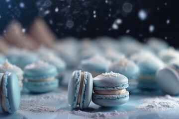 Light blue winter French macaron sweets