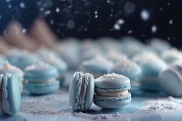 Fototapete Macarons Light blue winter French macaron sweets