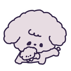 子犬を口に咥えているかわいいトイプードルの母犬のイラスト