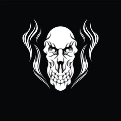 vector illustration design for tshirt and logo, scary skull head, with smoke effect