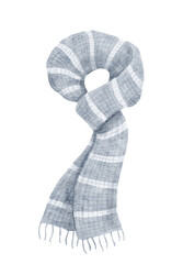 Striped grey Scarf, winter clothing. Watercolor cozy illustration isolated on white