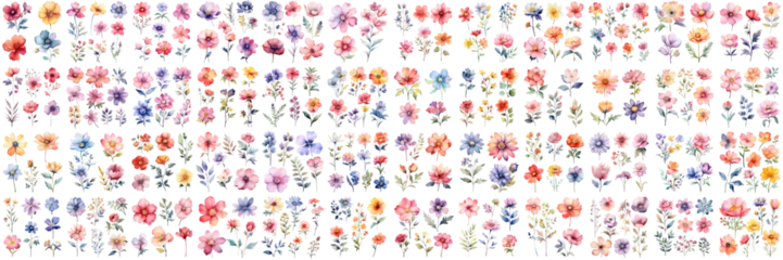 Fototapeten Gemalte Blumen A Big watercolor floral package collection. Use by fabric, fashion, wedding invitation, template, poster, romance, greeting, spring, bouquet, pattern, decoration and textile.   © Pixel Park