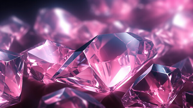 diamond crystal close up, pink gem 3D illustration  background