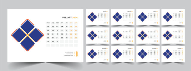 Calendar 2024 planner corporate template design set. Week starts on Monday. template for annual calendar 2024