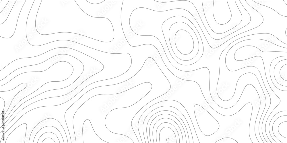 Poster Ocean topographic line map with curvy wave isolines vector illustration. Abstract topographic contours map background, Vector contour topographic map. Cartography texture abstract banner use..