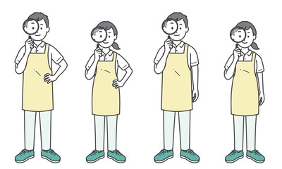 虫眼鏡を持つ介護士男女
