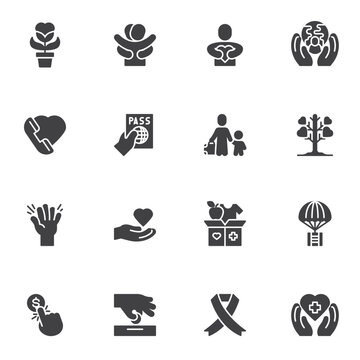 Charity organization vector icons set