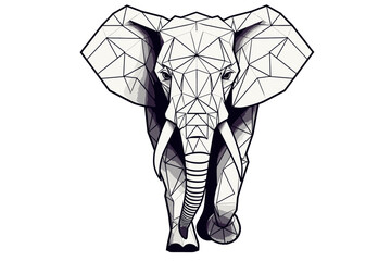 geometric african elephant, outline drawing abstract vector illustration
