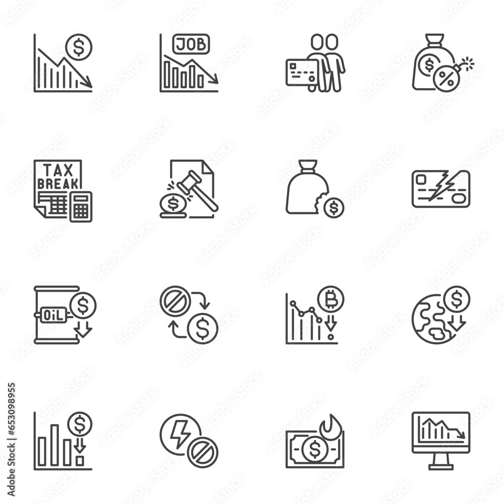 Wall mural Economic crisis line icons set - Wall murals