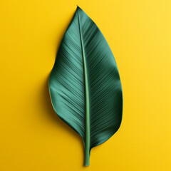 Fototapeta na wymiar Banana leaf on yellow background 