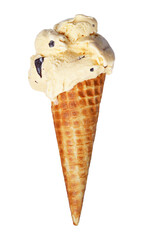 Vanilla Chocolate Chip Ice Cream in Cone  Isolated on Transparent Backdrop, PNG File