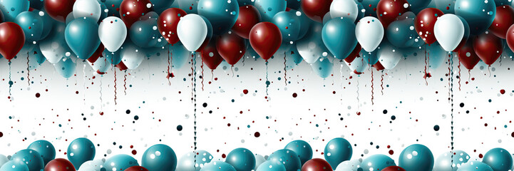 Seamless. A customizable festive banner featuring balloons against a white background, providing a versatile template for adding your unique message. Photorealistic illustration