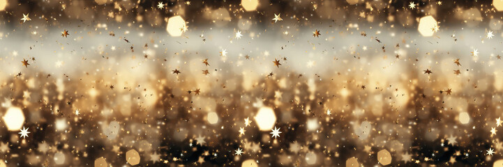 Seamless. A wide-format festive winter background with snowfall and blurred holiday lights in the background, making it perfect for seasonal content. Photorealistic illustration