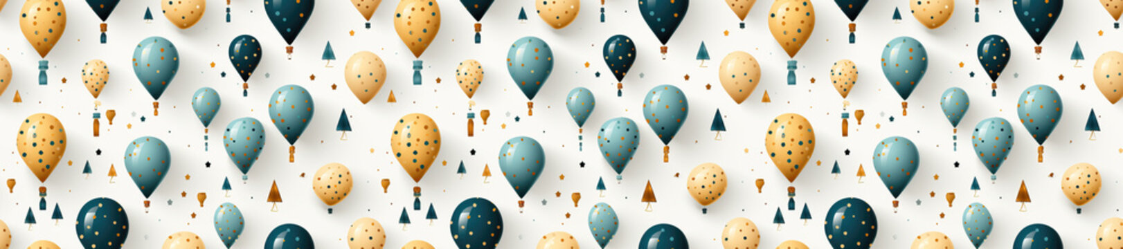 Seamless. A wide-format festive background image featuring balloons against a white background, making it suitable for various festive occasions and content. Illustration