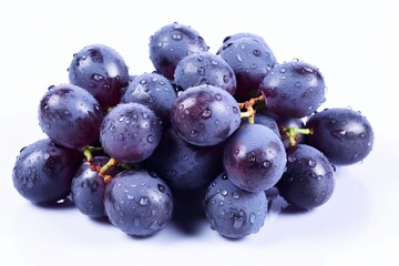 Fototapeta premium Bunch of small purple grapes, for wine, isolated on white background.