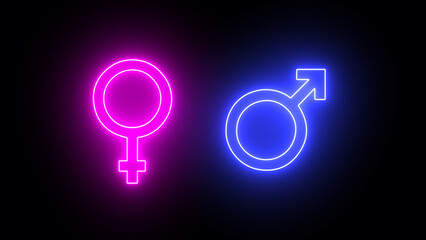 Neon Gender symbol icon.  Male female gender icon. 