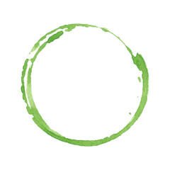 Abstract green watercolor circle isolated on a white background, hand-drawn. An element for design and decoration. An empty circle with space for text. A watercolor spot.