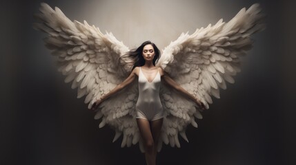 Ethereal Elegance: Woman with Fluffy Feathered Wings