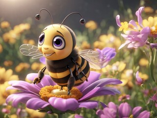 bee on a flower creative AI design.