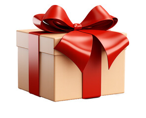 Gold Gift box with red ribbon isolated on transparent background