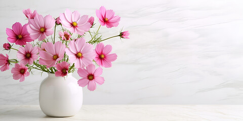 Simple background with pink field chrysanthemum flowers in glass vase