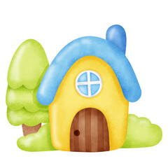 Watercolor cute house clipart.