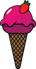 Strawberry ice cream.Premium Ice Cream Vector Design.Ice Cream With Fruit.Wafer cone strawberry ice cream.illustration of ice cream