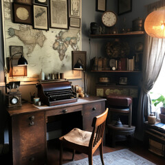  vintage-style study room with typewriter
