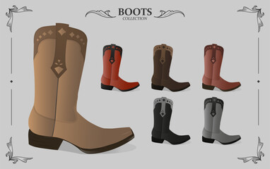 Cowboy Boots detailed illustration leather casual shoes collection 