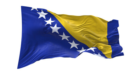 3d illustration flag of Bosnia and Herzegovina. Bosnia and Herzegovina flag waving isolated on white background with clipping path. flag frame with empty space for your text.