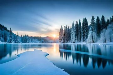 Foto op Plexiglas sunrise over the lake © jerry