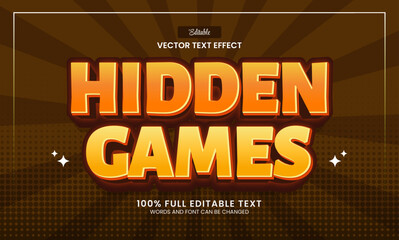 Design editable text effect, Hidden Games 3d cartoon vector illustration