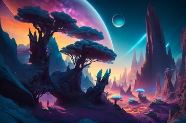 Zelfklevend Fotobehang Alien planetary landscape © MARS AnimationStudio