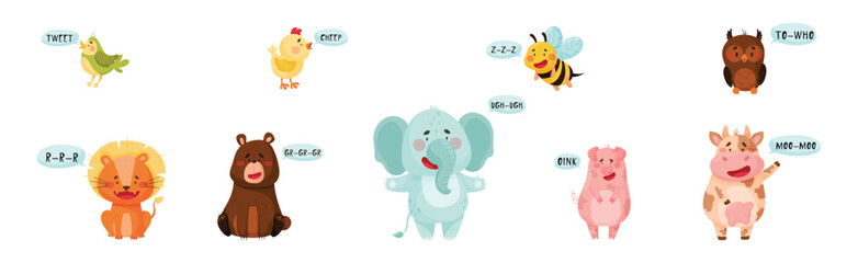 Cute Animal Making Sounds and Talking Vector Set