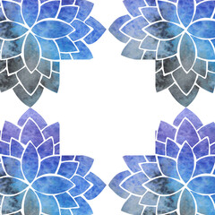Frame with silhouettes of blue and purple lotus flower petals
