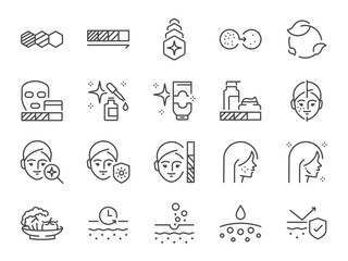 Glutathione icon set. It included face, facial, gluta, skin, and more icons. Editable Vector Stroke.