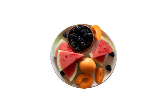 Plate of summer fruit graphic on isolated transparent background